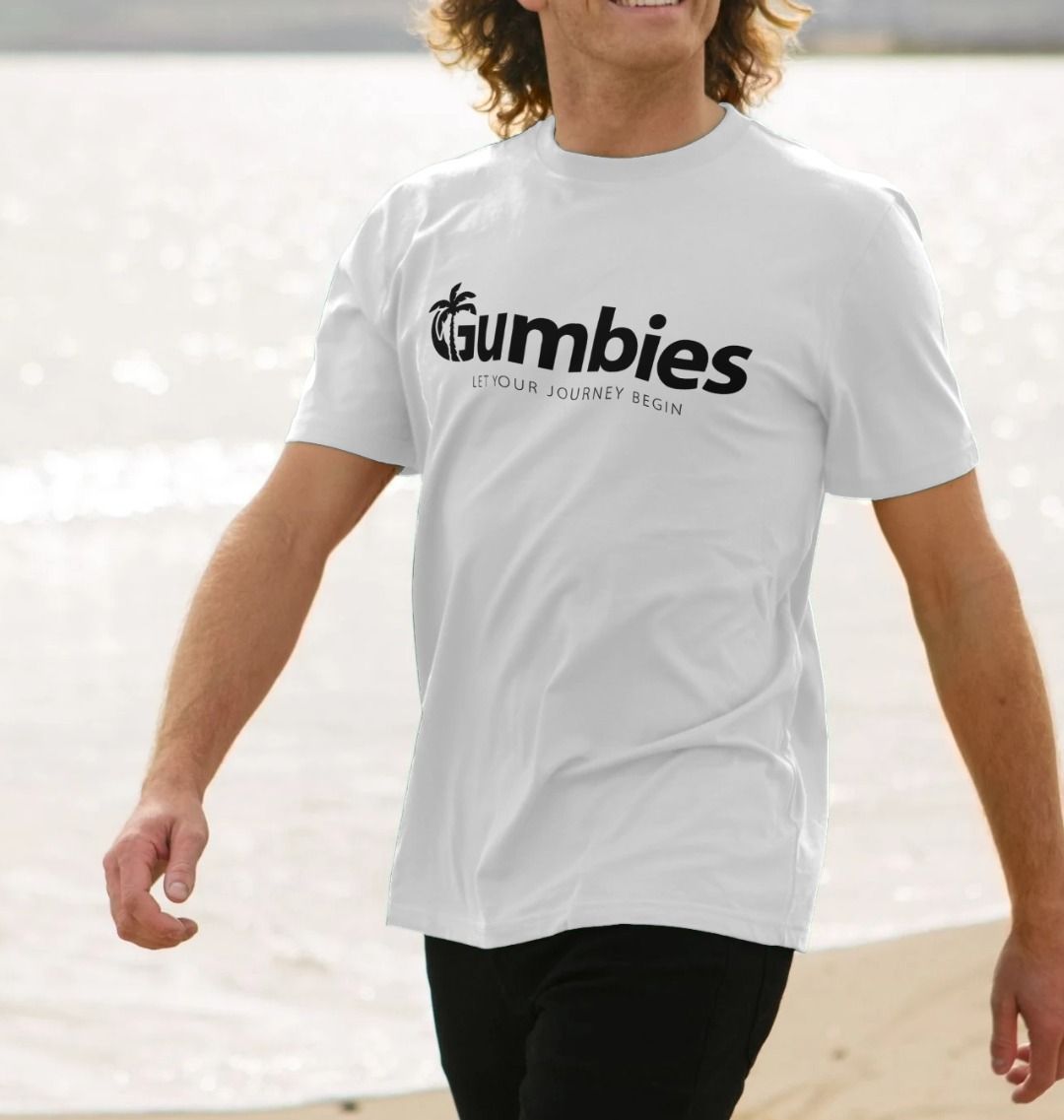 Gumbies Full Logo White/Black - Unisex Organic Cotton T-Shirt