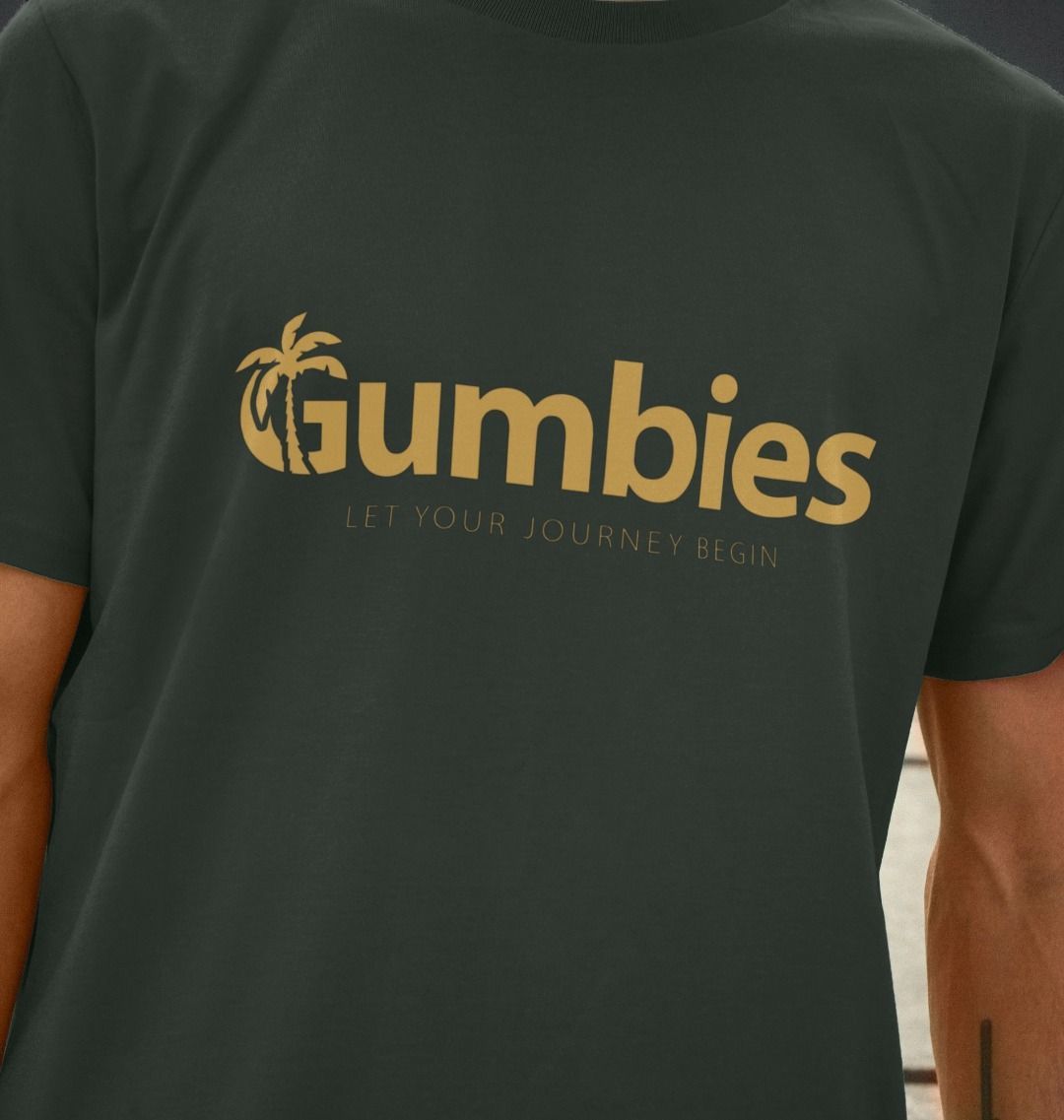 Gumbies Full Logo Dark Grey/Yellow - Unisex Organic Cotton T-Shirt
