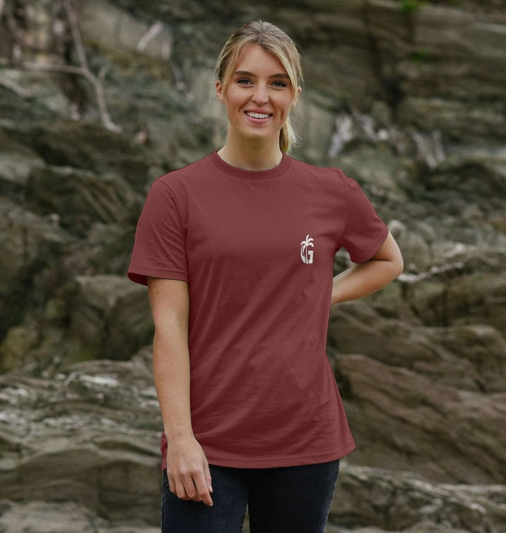 Gumbies G Chest Logo Red Wine/White - Unisex Organic Cotton T-Shirt