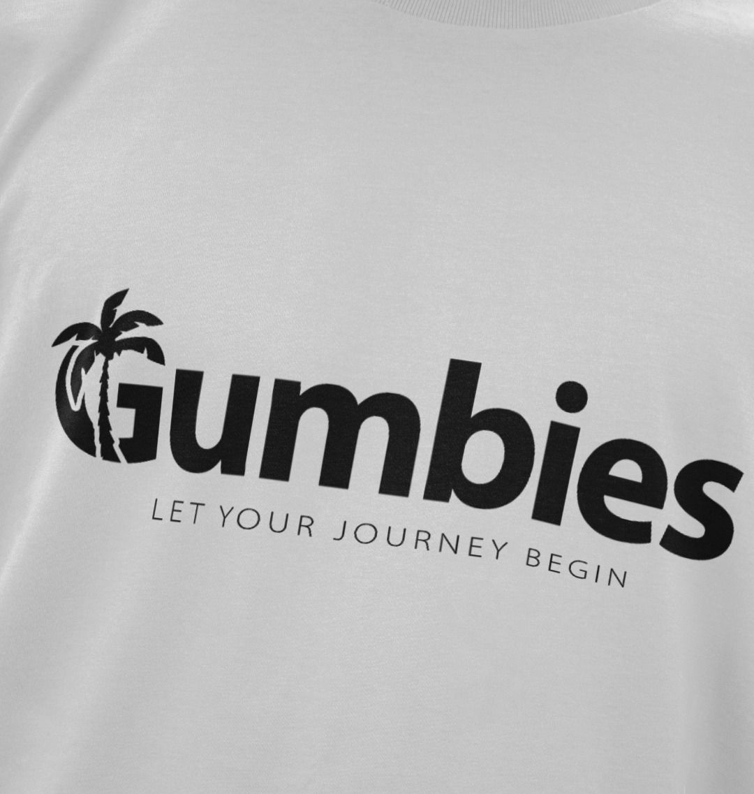 Gumbies Full Logo White/Black - Unisex Organic Cotton T-Shirt