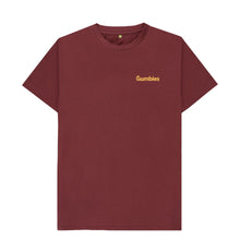 Gumbies Small Full Logo Red Wine/Yellow - Unisex Organic Cotton T-Shirt